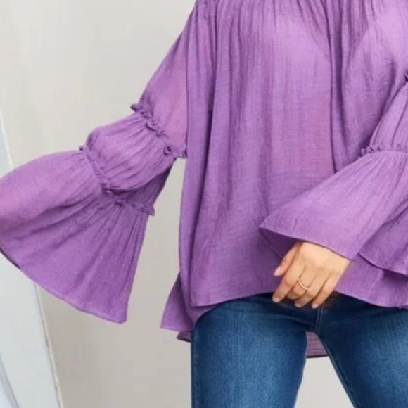 ee:some Frill Trim Off-Shoulder Bell Sleeve Blouse Lavender Brand New W/Tags Med - Picture 2 of 5